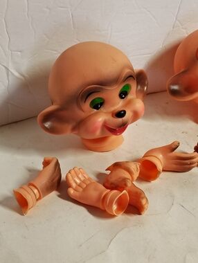 Vintage 10pc Monkey Plastic Doll Craft Parts Heads Hands Feet